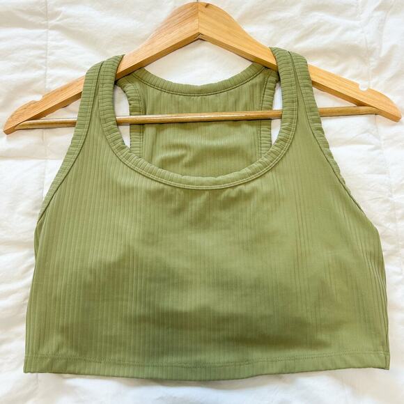 All In Motion Green Ribbed Sports Bra Crop Top Women’s Medium Activewear - Picture 1 of 5